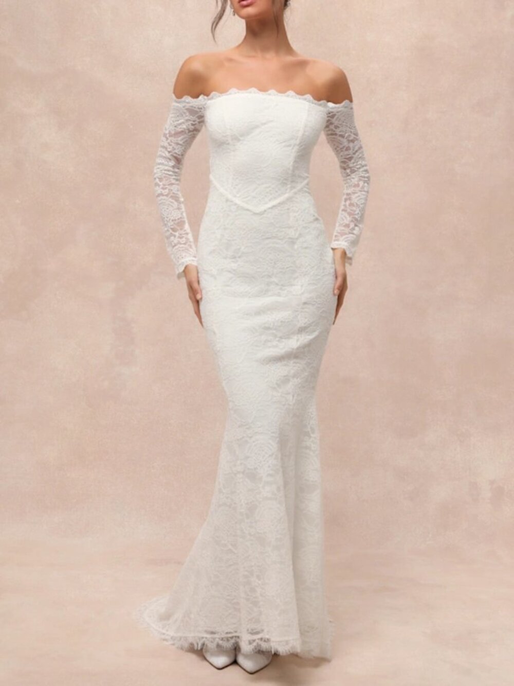 Lulus White Lace Off Shoulder Mermaid Maxi Dress Small New With Tags Bridal $178
